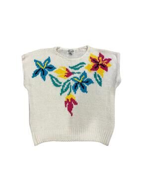Vintage Parrinello Floral Knit Sweater Sleeveless 90s Cottagecore Size Small
